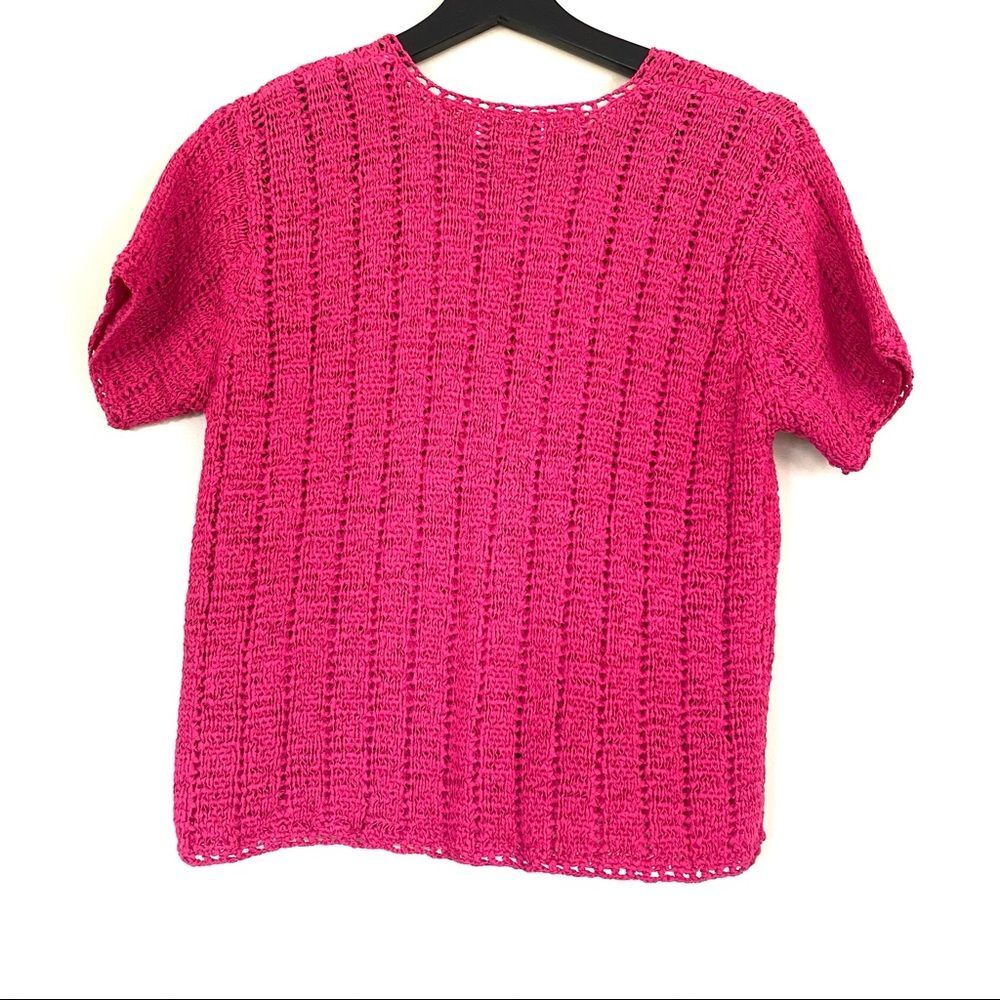 Sigrid Olsen Fuchsia V-Neck Button Front Short Sl… - image 4